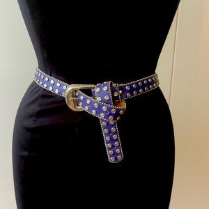 Genuine Leather Belt Knot Skinny purple  silver studs wrap knot made in USA S/M